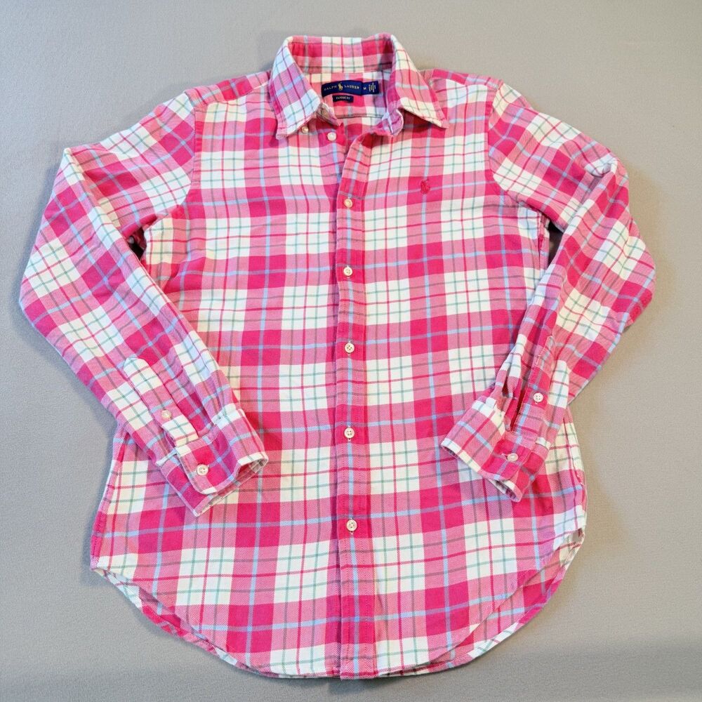 RALPH LAUREN | Button Up  Shirt Pink Plaid  100% Cotton • SZ Medium